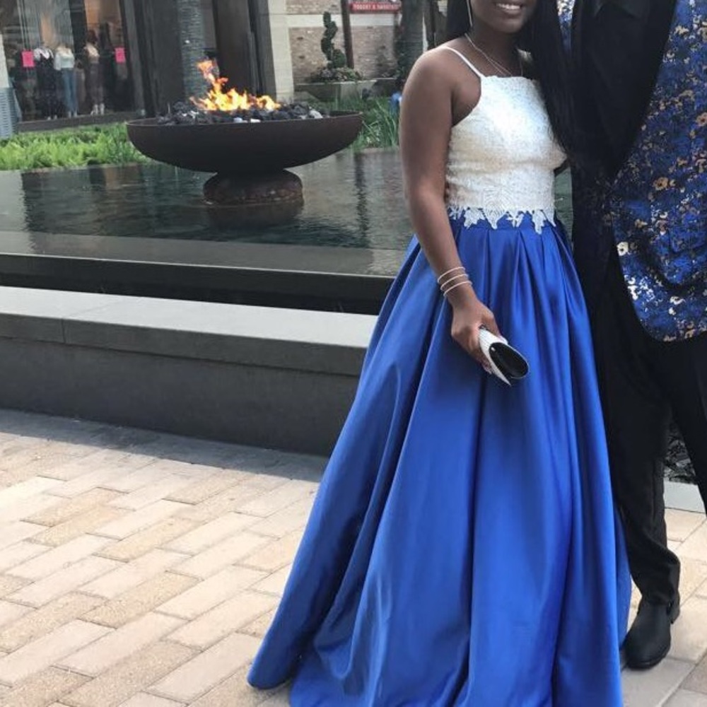 2 piece White & Royal blue Prom gown .